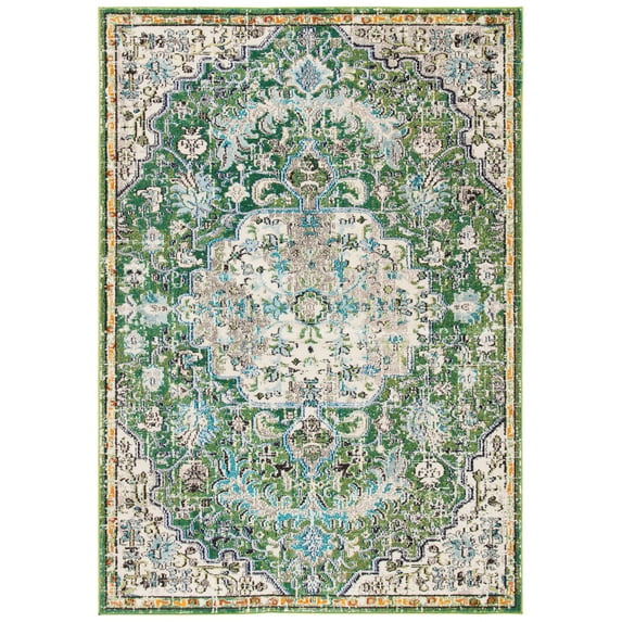 SAFAVIEH Madison Joandra Vintage Floral Area Rug, Green/Turquoise, 5'3" x 7'6"