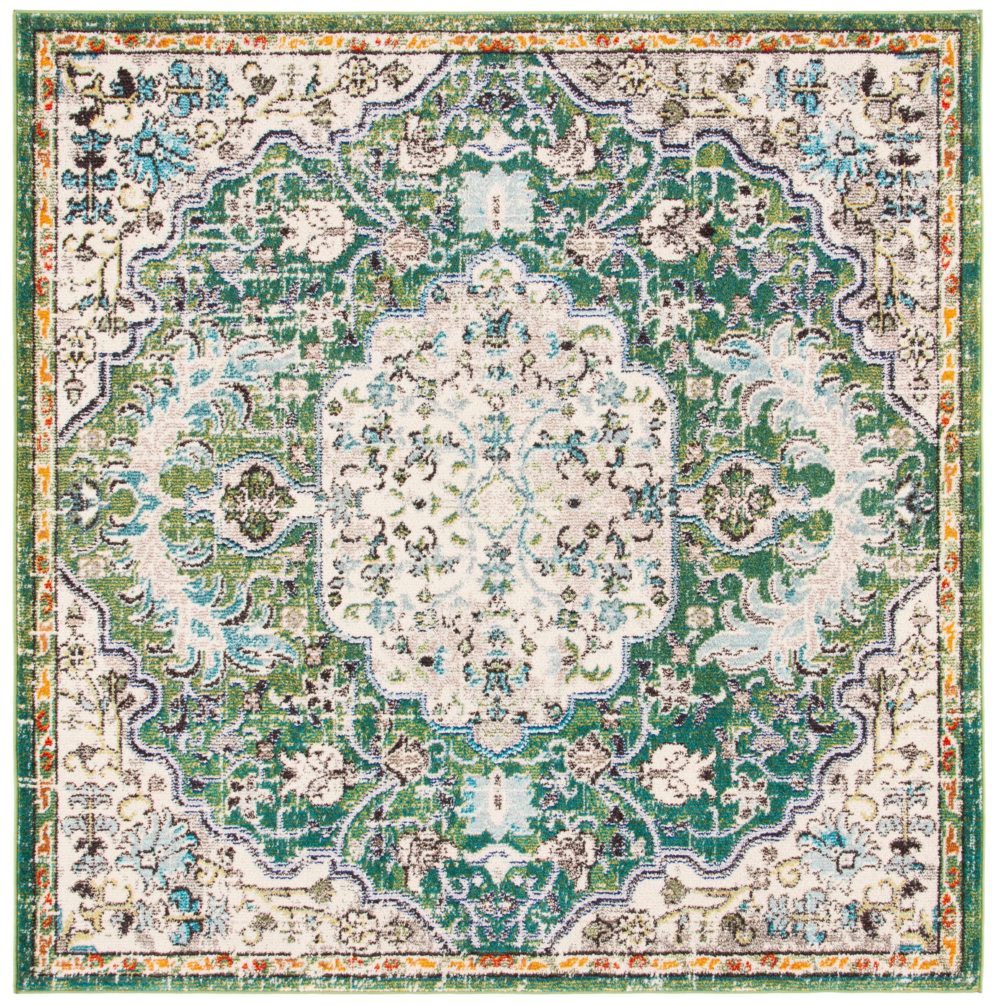 SAFAVIEH Madison Joandra Vintage Floral Area Rug, Green/Turquoise, 6'7" x 6'7" Square