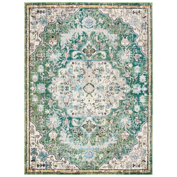 SAFAVIEH Madison Joandra Vintage Floral Area Rug, Green/Turquoise, 9' x 12'