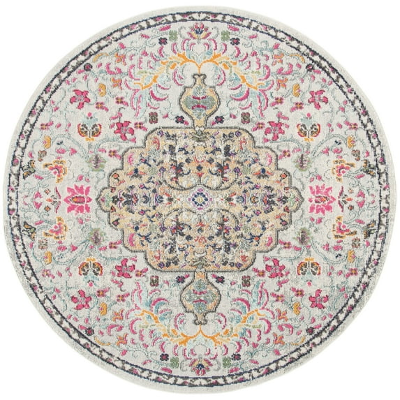 SAFAVIEH Madison Joandra Vintage Floral Area Rug, Grey/Gold, 9' x 9' Round