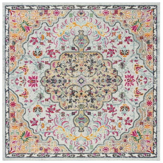 SAFAVIEH Madison Joandra Vintage Floral Area Rug, Grey/Gold, 9' x 9' Square