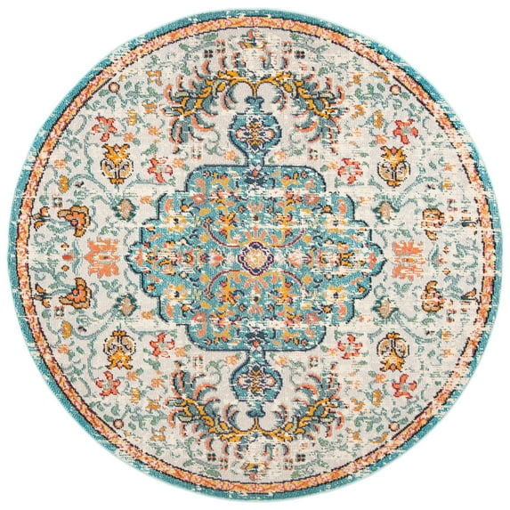 SAFAVIEH Madison Joandra Vintage Floral Area Rug, Grey/Light Blue, 11' x 11' Round
