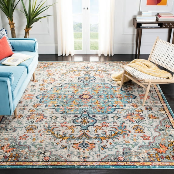 SAFAVIEH Madison Joandra Vintage Floral Area Rug, Grey/Light Blue, 11' x 11' Square
