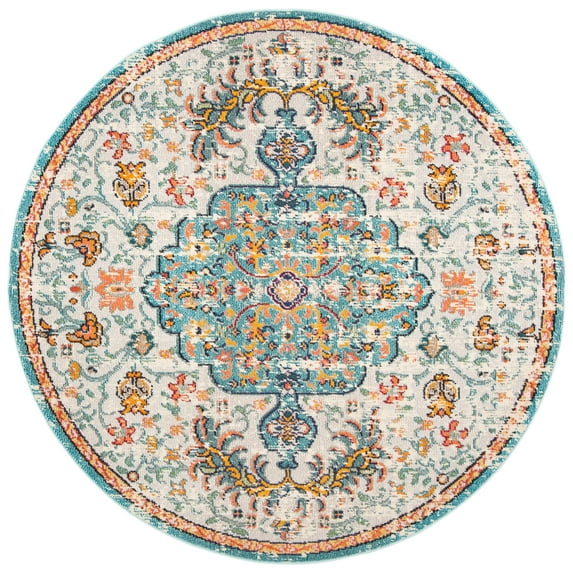 SAFAVIEH Madison Joandra Vintage Floral Area Rug, Grey/Light Blue, 6'7" x 6'7" Round