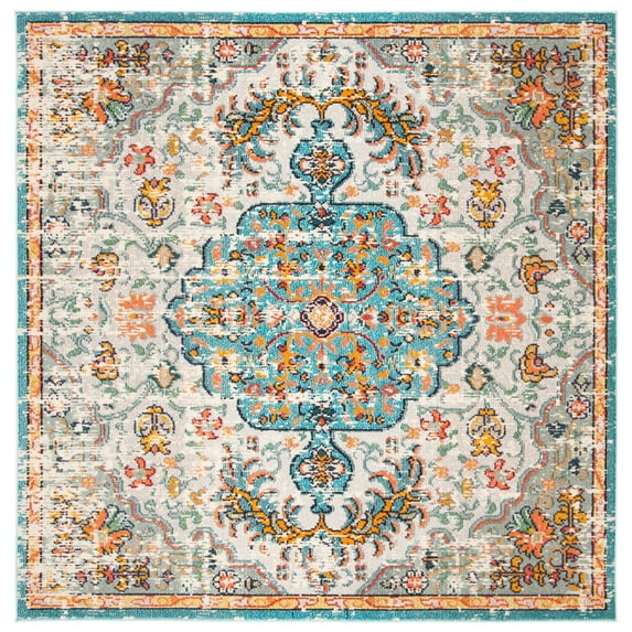 SAFAVIEH Madison Joandra Vintage Floral Area Rug, Grey/Light Blue, 9' x 9' Square