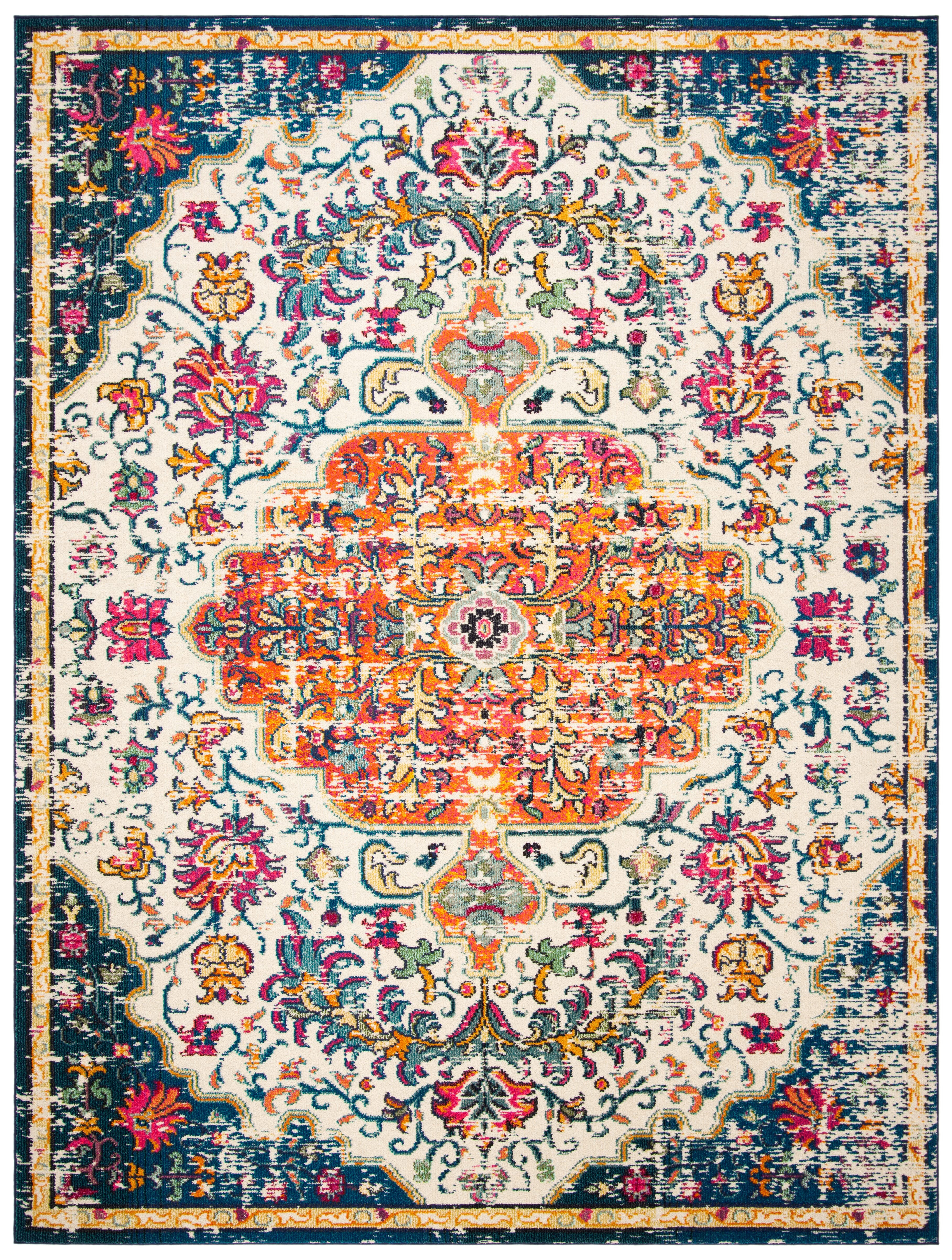 SAFAVIEH Madison Joandra Vintage Floral Area Rug, Ivory/Orange, 12' x 18'