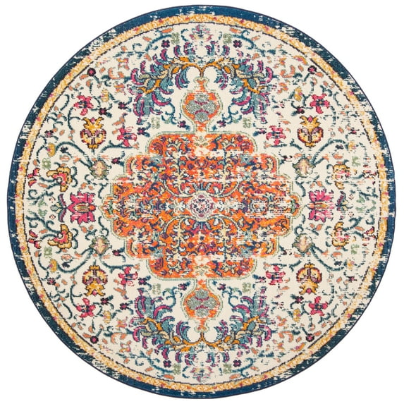SAFAVIEH Madison Joandra Vintage Floral Area Rug, Ivory/Orange, 5' x 5' Round