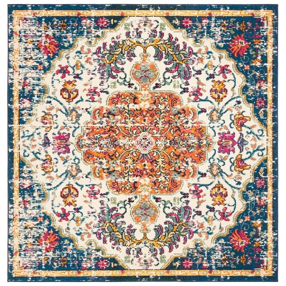 SAFAVIEH Madison Joandra Vintage Floral Area Rug, Ivory/Orange, 9' x 9' Square