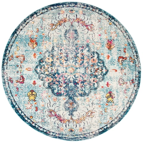 SAFAVIEH Madison Joandra Vintage Floral Area Rug, Navy/Light Blue, 11' x 11' Round