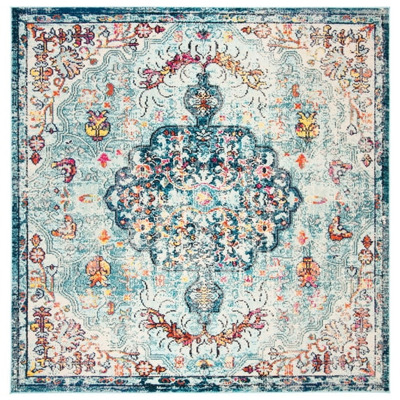SAFAVIEH Madison Joandra Vintage Floral Area Rug, Navy/Light Blue, 5' x 5' Square
