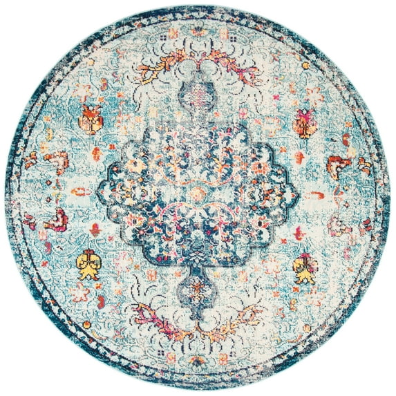 SAFAVIEH Madison Joandra Vintage Floral Area Rug, Navy/Light Blue, 6'7" x 6'7" Round