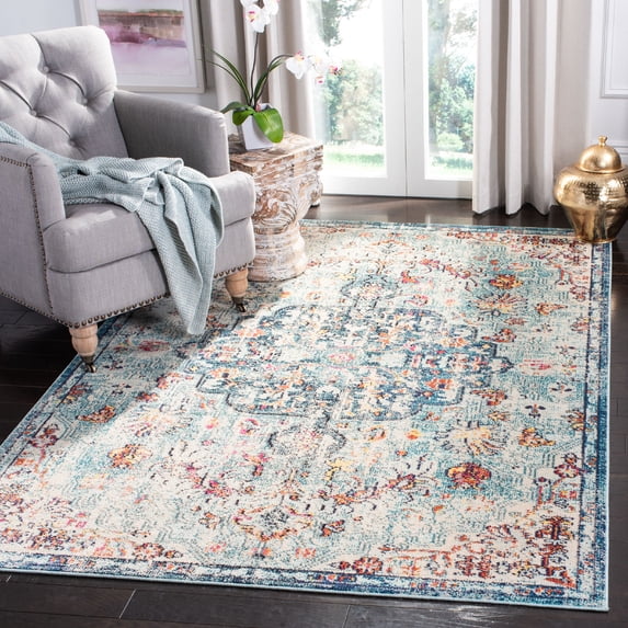 SAFAVIEH Madison Joandra Vintage Floral Area Rug, Navy/Light Blue, 6' x 9'