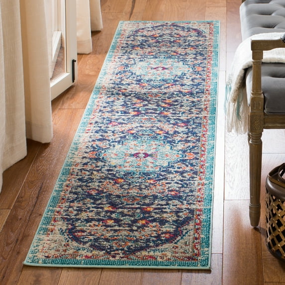 SAFAVIEH Madison Joandra Vintage Floral Runner Rug, Black/Teal, 2'2" x 22'