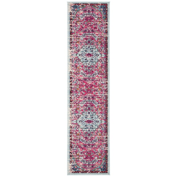 SAFAVIEH Madison Joandra Vintage Floral Runner Rug, Fuchsia/Teal, 2'2" x 20'