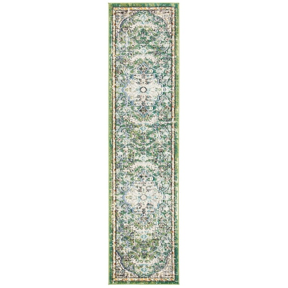 SAFAVIEH Madison Joandra Vintage Floral Runner Rug, Green/Turquoise, 2' x 8'