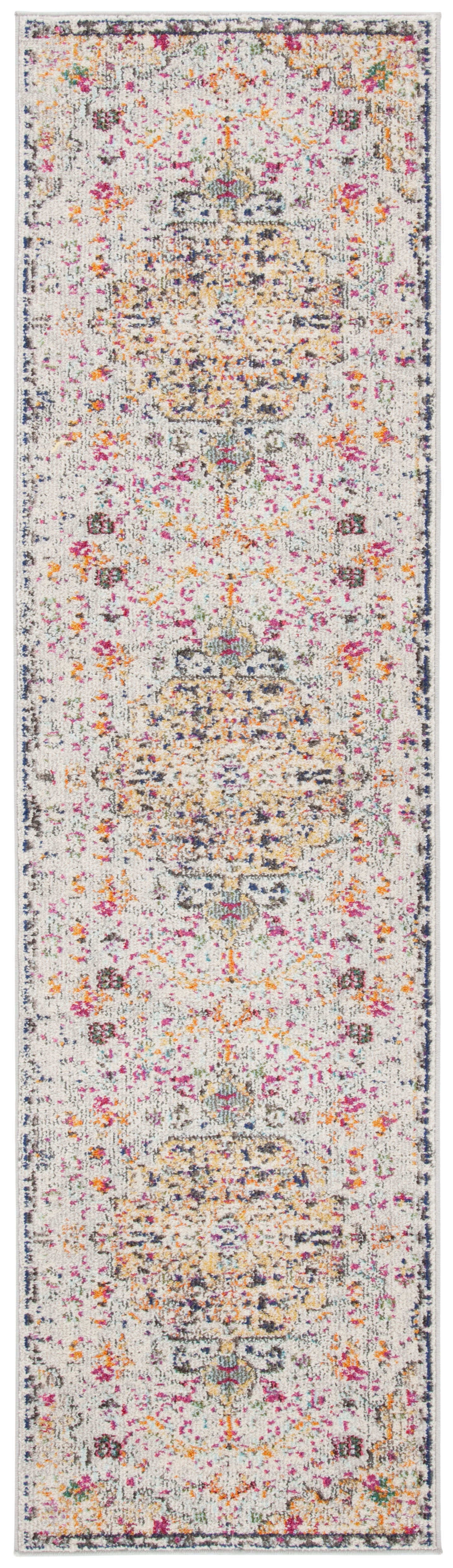 Elegant Grey & Gold Synthetic 2'2" x 12' Runner Rug