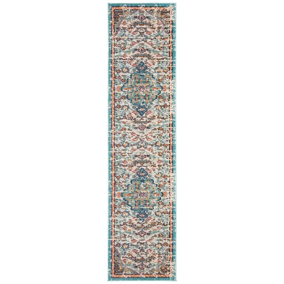 SAFAVIEH Madison Joandra Vintage Floral Runner Rug, Grey/Light Blue, 2'2" x 10'