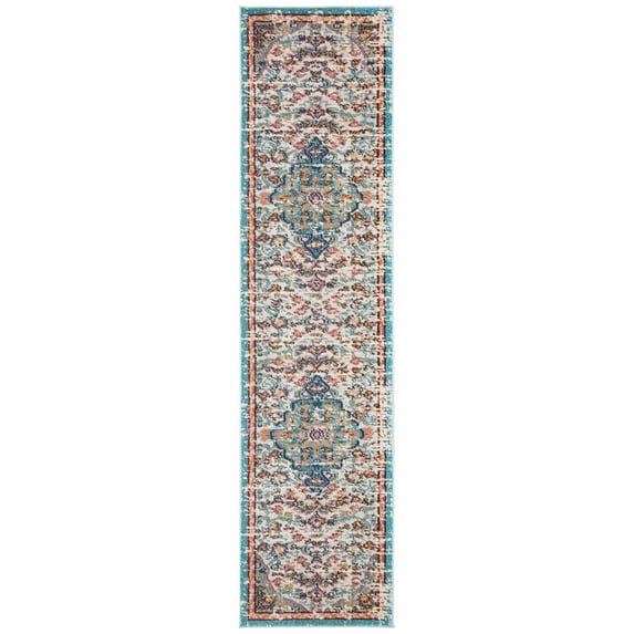 SAFAVIEH Madison Joandra Vintage Floral Runner Rug, Grey/Light Blue, 2'2" x 14'