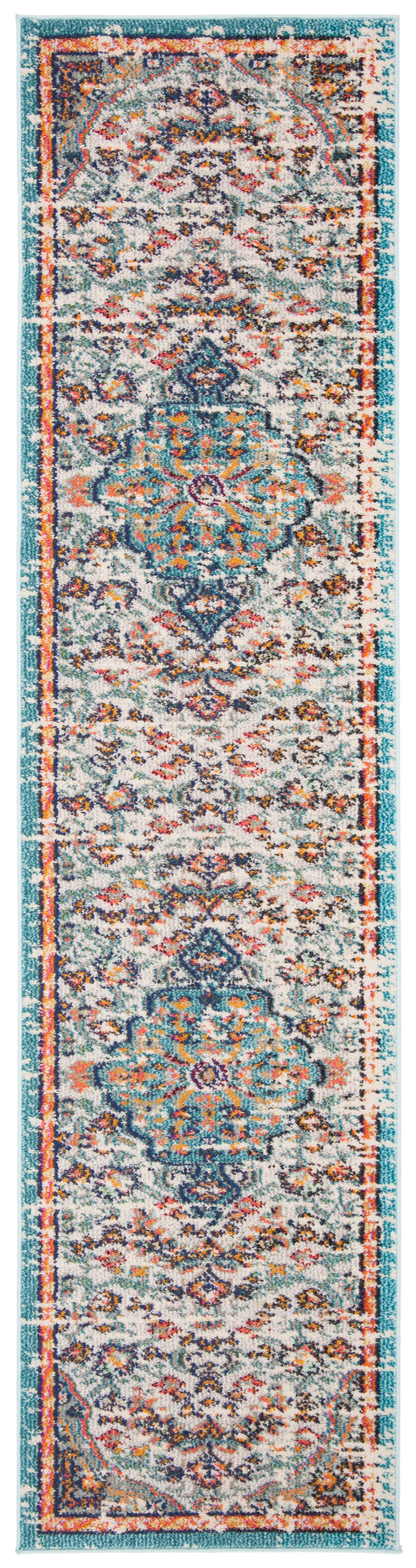 SAFAVIEH Madison Joandra Vintage Floral Runner Rug, Grey/Light Blue, 2'2" x 22'