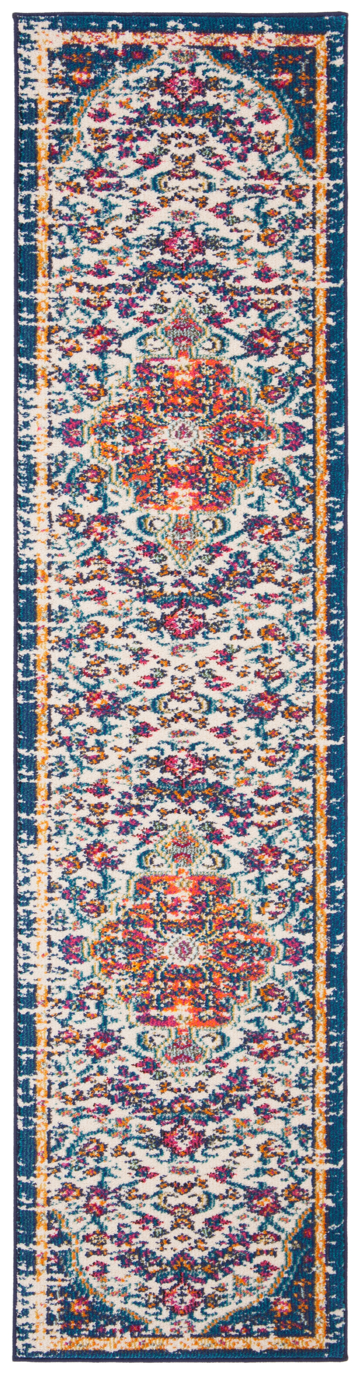 SAFAVIEH Madison Joandra Vintage Floral Runner Rug, Ivory/Orange, 2'2" x 12'