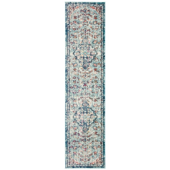 SAFAVIEH Madison Joandra Vintage Floral Runner Rug, Navy/Light Blue, 2'2" x 22'
