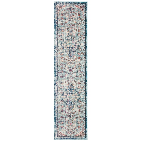 SAFAVIEH Madison Joandra Vintage Floral Runner Rug, Navy/Light Blue, 2' x 8'