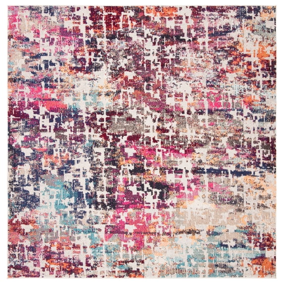 SAFAVIEH Madison Joella Abstract Area Rug, Red/Light Blue, 6'7" x 6'7" Square