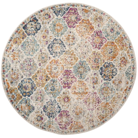 SAFAVIEH Madison Judith Distressed Area Rug, Cream/Multi, 6'7" x 6'7" Round - Transitional Modern Design, Cream & Multi, Non-Shedding & Easy Cleaning, Ideal for Living Room, Bedroom, Dining Space