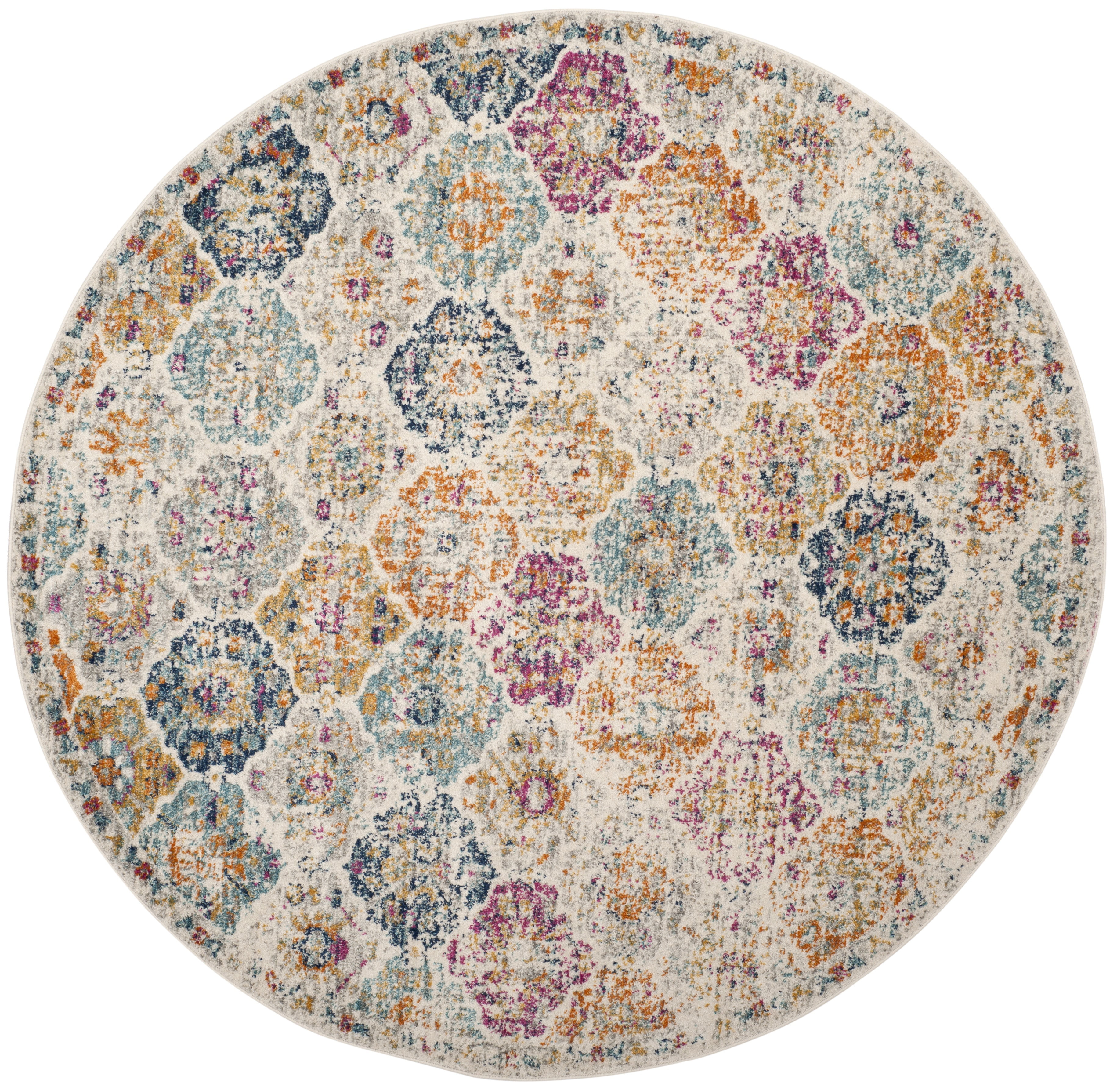 Madison 8' Round Cream and Multicolor Synthetic Area Rug