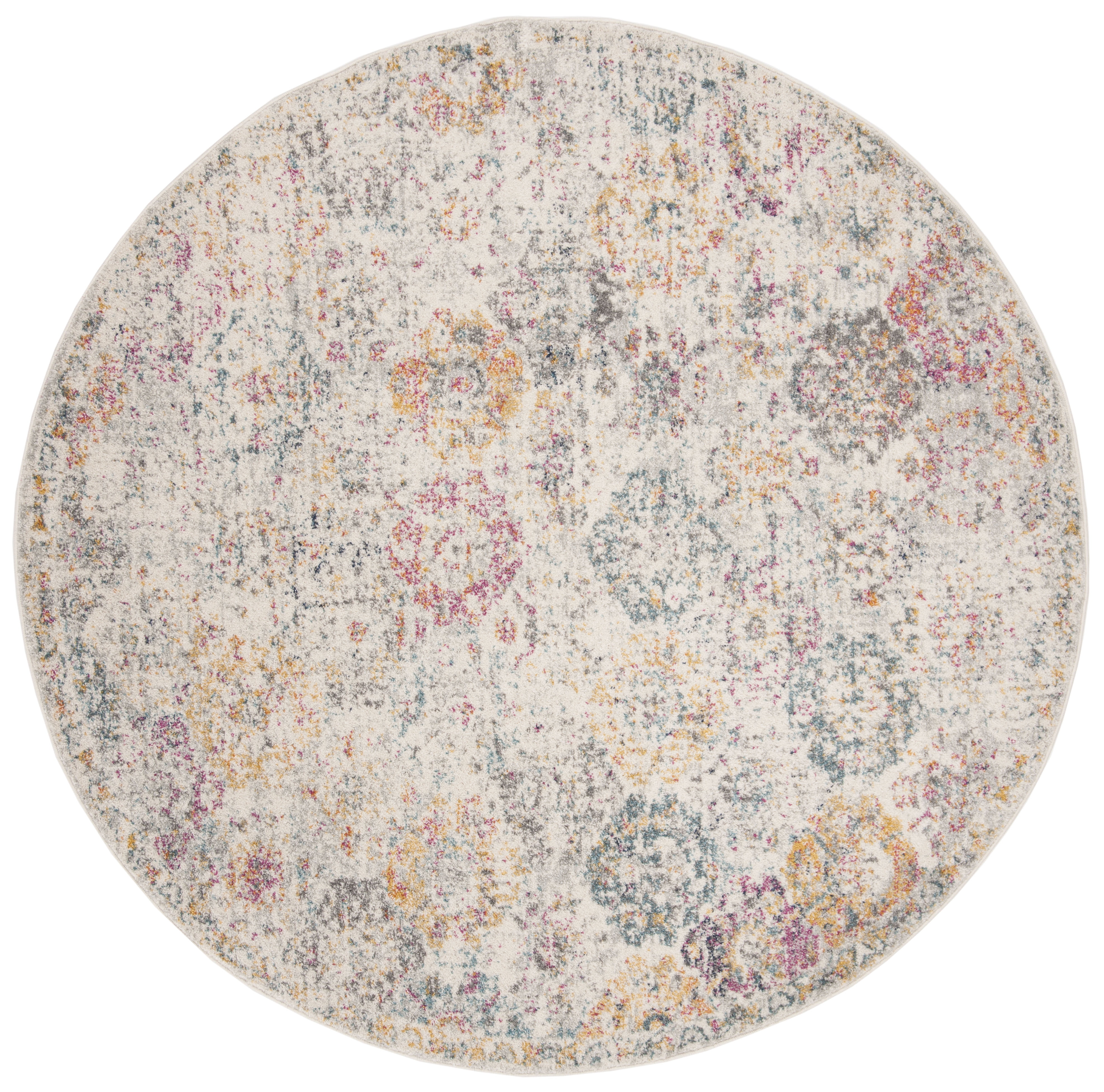 Elegant Madison 4' Round Grey & Gold Synthetic Cotton Area Rug