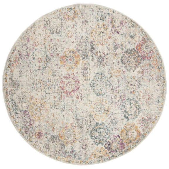 SAFAVIEH Madison Judith Distressed Area Rug, Grey/Gold, 6'7" x 6'7" Round - Transitional Modern Design, Grey & Gold, Non-Shedding & Easy Cleaning, Ideal for Living Room, Bedroom, Dining Space