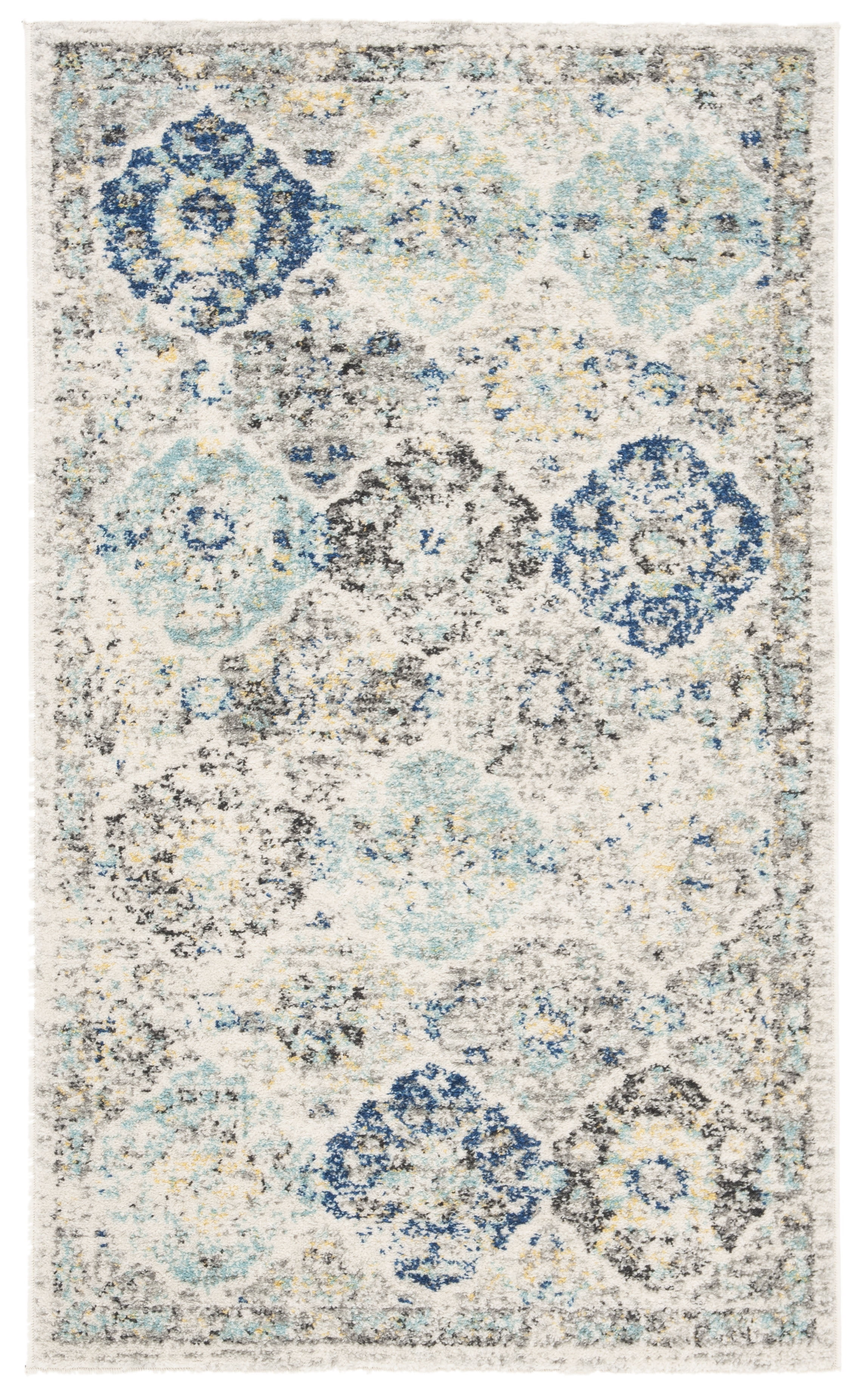 Ivory and Aqua Rectangular Cotton Synthetic Area Rug 9' x 12'