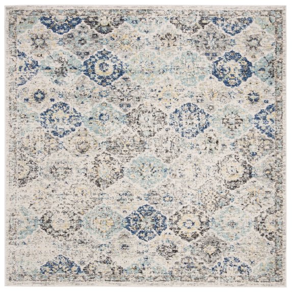 SAFAVIEH Madison Judith Distressed Area Rug, Ivory/Aqua, 4' x 4' Square - Transitional Modern Design, Ivory & Aqua, Non-Shedding & Easy Cleaning, Ideal for Living Room, Bedroom, Dining Space