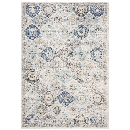 SAFAVIEH Madison Judith Distressed Area Rug, Ivory/Aqua, 5'1" x 7'6" - Transitional Modern Design, Ivory & Aqua, Non-Shedding & Easy Cleaning, Ideal for Living Room, Bedroom, Dining Space