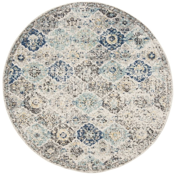 SAFAVIEH Madison Judith Distressed Area Rug, Ivory/Aqua, 6'7" x 6'7" Round - Transitional Modern Design, Ivory & Aqua, Non-Shedding & Easy Cleaning, Ideal for Living Room, Bedroom, Dining Space