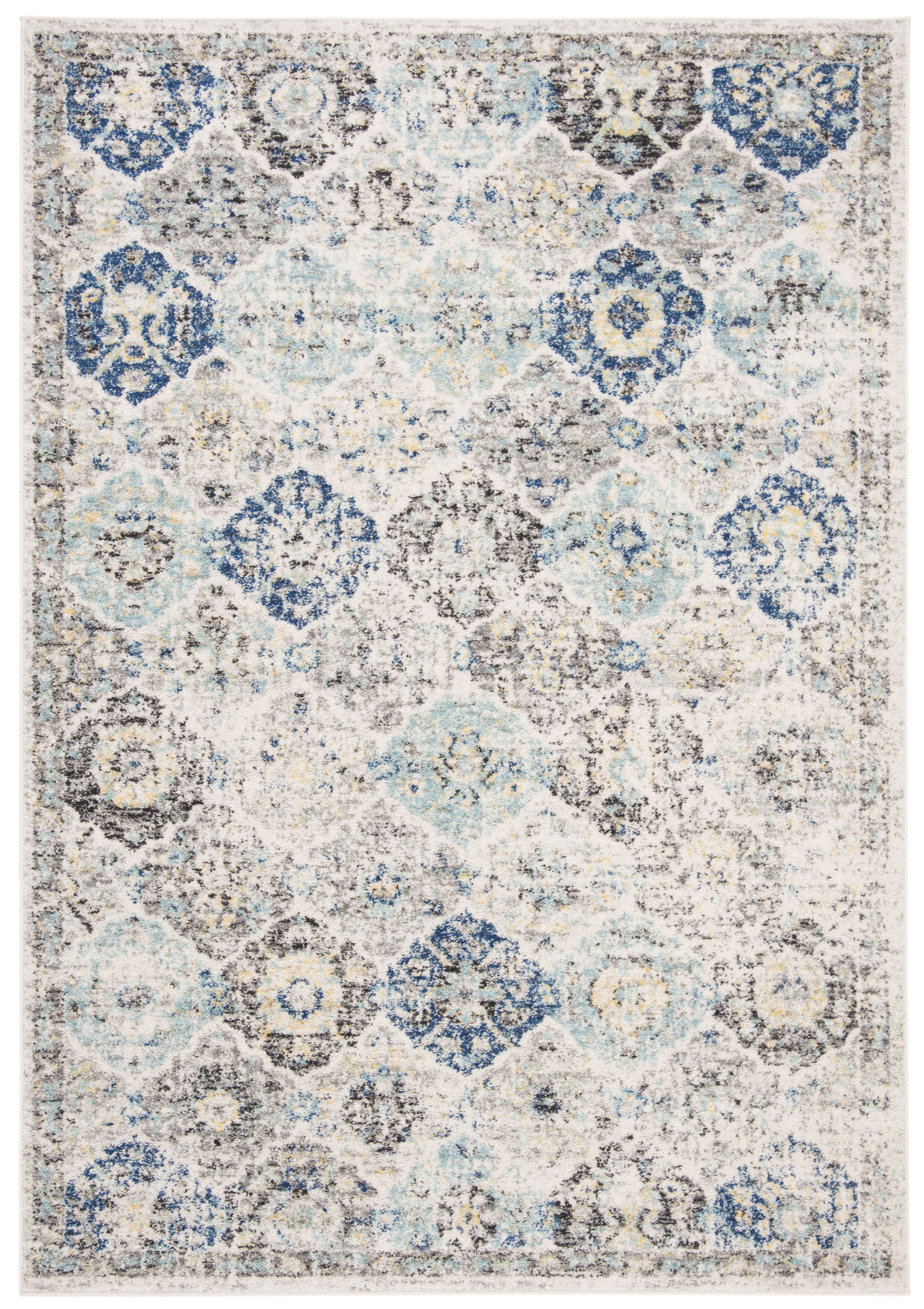Ivory and Aqua 6'7" x 9'2" Synthetic Distressed Area Rug