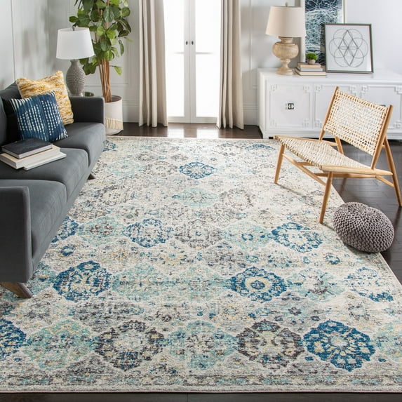 SAFAVIEH Area Rug 9x12 - Madison Collection - Large - Transitional Modern Design, Ivory & Aqua, Non-Shedding & Easy Cleaning, Ideal for Living Room, Bedroom, Dining Space (MAD611A)