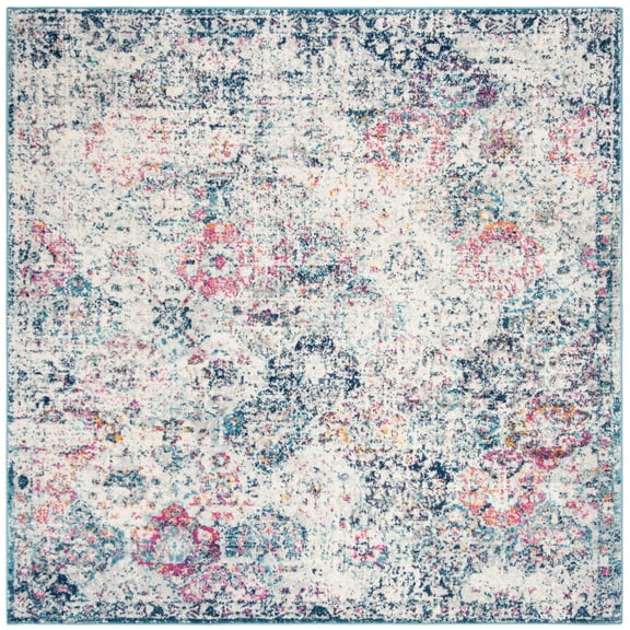 SAFAVIEH Madison Judith Distressed Area Rug, Navy/Teal, 12' x 12' Square