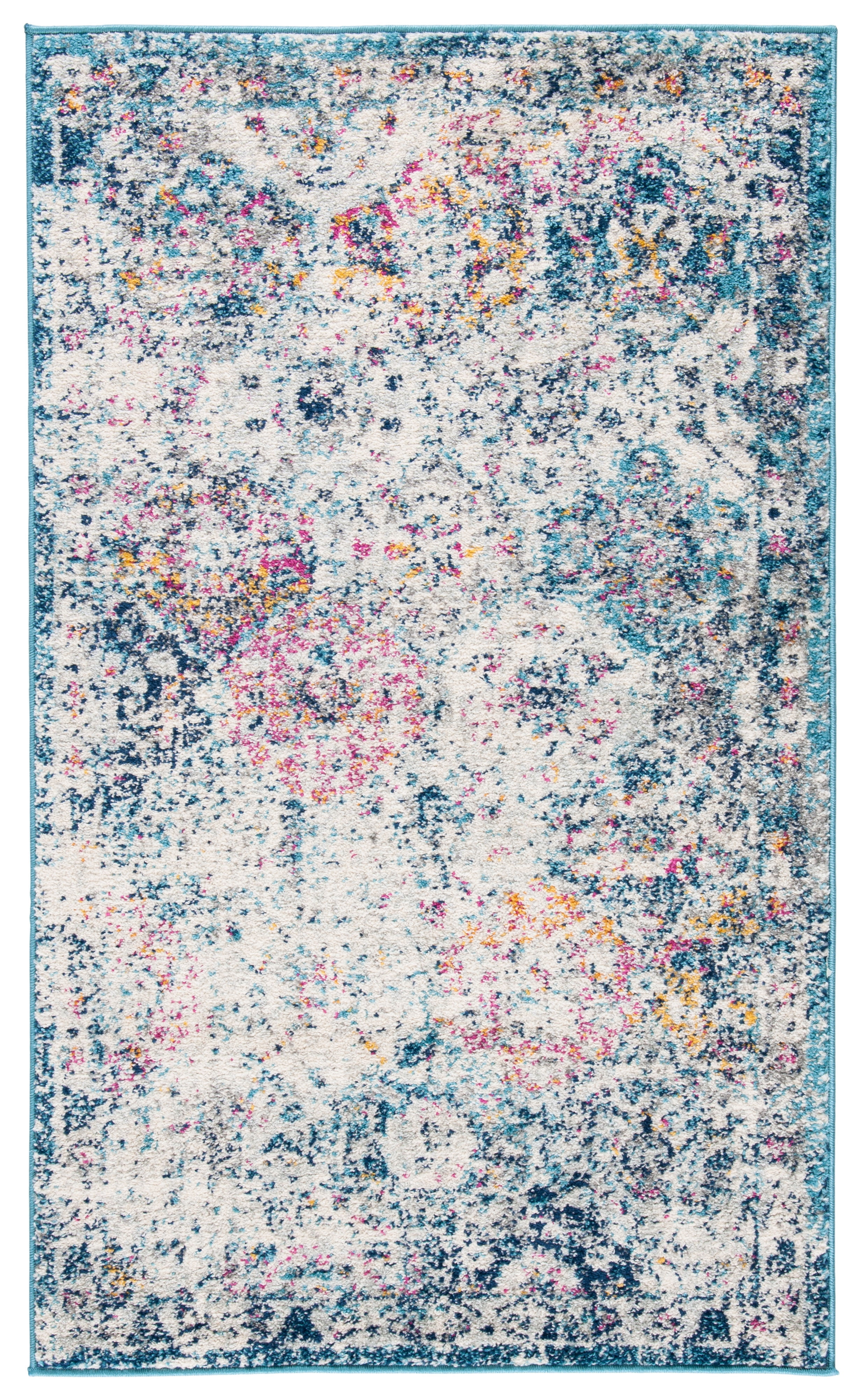 Navy and Teal 4' x 6' Synthetic Easy Care Area Rug