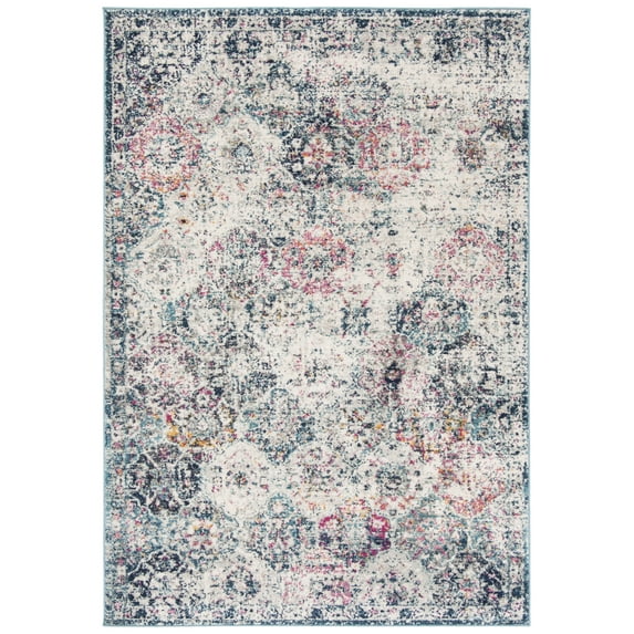 SAFAVIEH Madison Judith Distressed Area Rug, Navy/Teal, 5'1" x 7'6" - Transitional Modern Design, Navy & Teal, Non-Shedding & Easy Cleaning, Ideal for Living Room, Bedroom, Dining Space