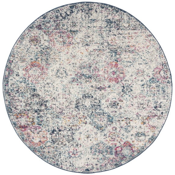SAFAVIEH Madison Judith Distressed Area Rug, Navy/Teal, 6'7" x 6'7" Round - Transitional Modern Design, Navy & Teal, Non-Shedding & Easy Cleaning, Ideal for Living Room, Bedroom, Dining Space