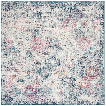 SAFAVIEH Madison Judith Distressed Area Rug, Navy/Teal, 9' x 9' Square