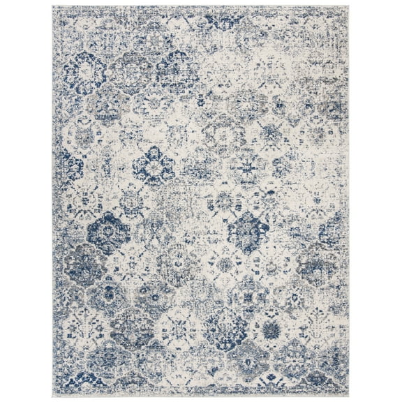 SAFAVIEH Madison Judith Distressed Area Rug, White/Royal Blue, 12' x 15'