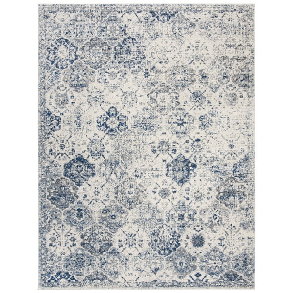 SAFAVIEH Madison Judith Distressed Area Rug, White/Royal Blue, 12' x 15' - X-Large - Transitional Modern Design, White & Royal Blue, Non-Shedding & Easy Cleaning, Ideal for Living Room, Bedroom, Dini