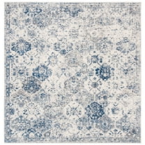 SAFAVIEH Madison Judith Distressed Area Rug, White/Royal Blue, 4' x 4' Square