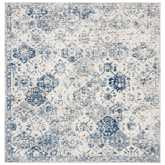 SAFAVIEH Madison Judith Distressed Area Rug, White/Royal Blue, 5' x 5' Square - Transitional Modern Design, White & Royal Blue, Non-Shedding & Easy Cleaning, Ideal for Living Room, Bedroom, Dining Sp