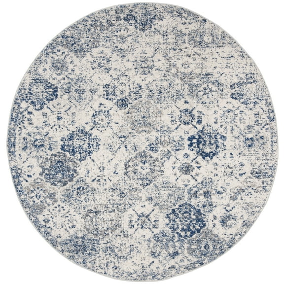 SAFAVIEH Madison Judith Distressed Area Rug, White/Royal Blue, 6'7" x 6'7" Round - Transitional Modern Design, White & Royal Blue, Non-Shedding & Easy Cleaning, Ideal for Living Room, Bedroom, Dining