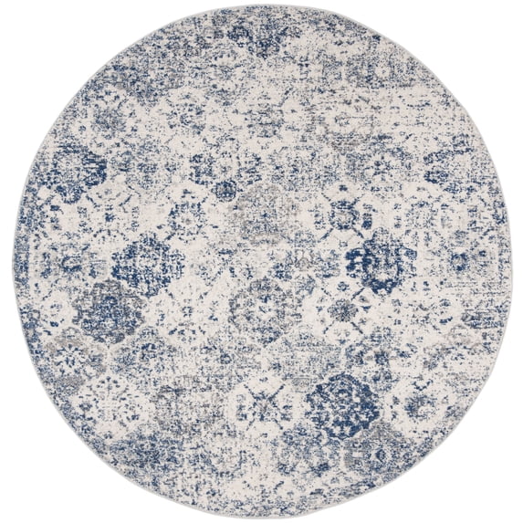 SAFAVIEH Madison Judith Distressed Area Rug, White/Royal Blue, 6'7" x 6'7" Round - Transitional Modern Design, White & Royal Blue, Non-Shedding & Easy Cleaning, Ideal for Living Room, Bedroom, Dining