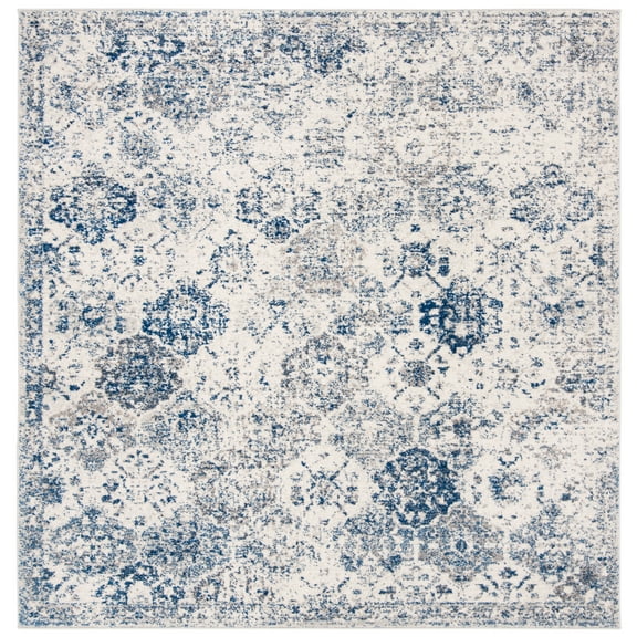 SAFAVIEH Madison Judith Distressed Area Rug, White/Royal Blue, 6'7" x 6'7" Square