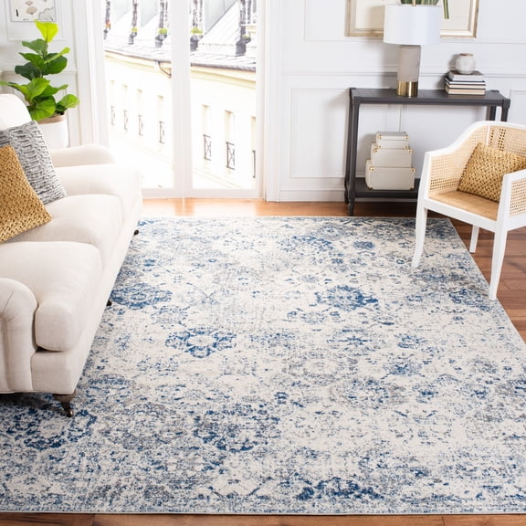 SAFAVIEH Square Rug 9' - Madison Collection - Large - Transitional Modern Design, White & Royal Blue, Non-Shedding & Easy Cleaning, Ideal for Living Room, Bedroom, Dining Space (MAD611C)